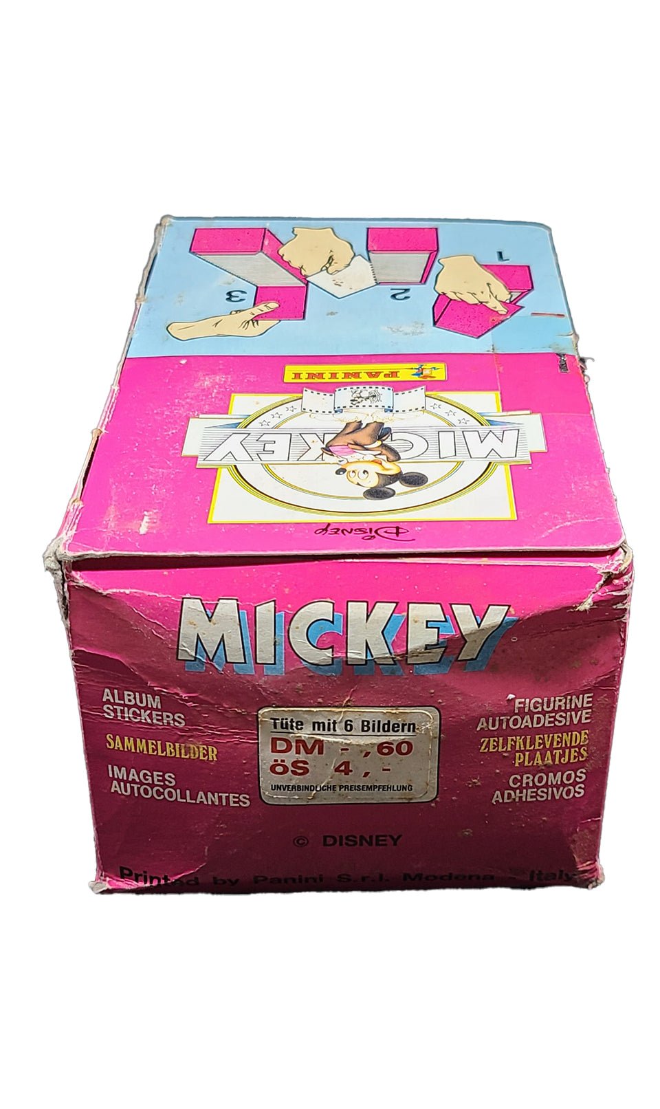 1991 Mickey Mouse Disney Panini Italy Sticker Box (missing 2 packs) Disney Open Box Sealed Pack - Hobby Gems