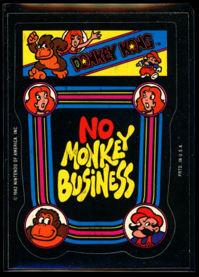 NO MONKEY BUSINESS Mario Princess Peach 1982 Topps Donkey Kong Sticker NM C3