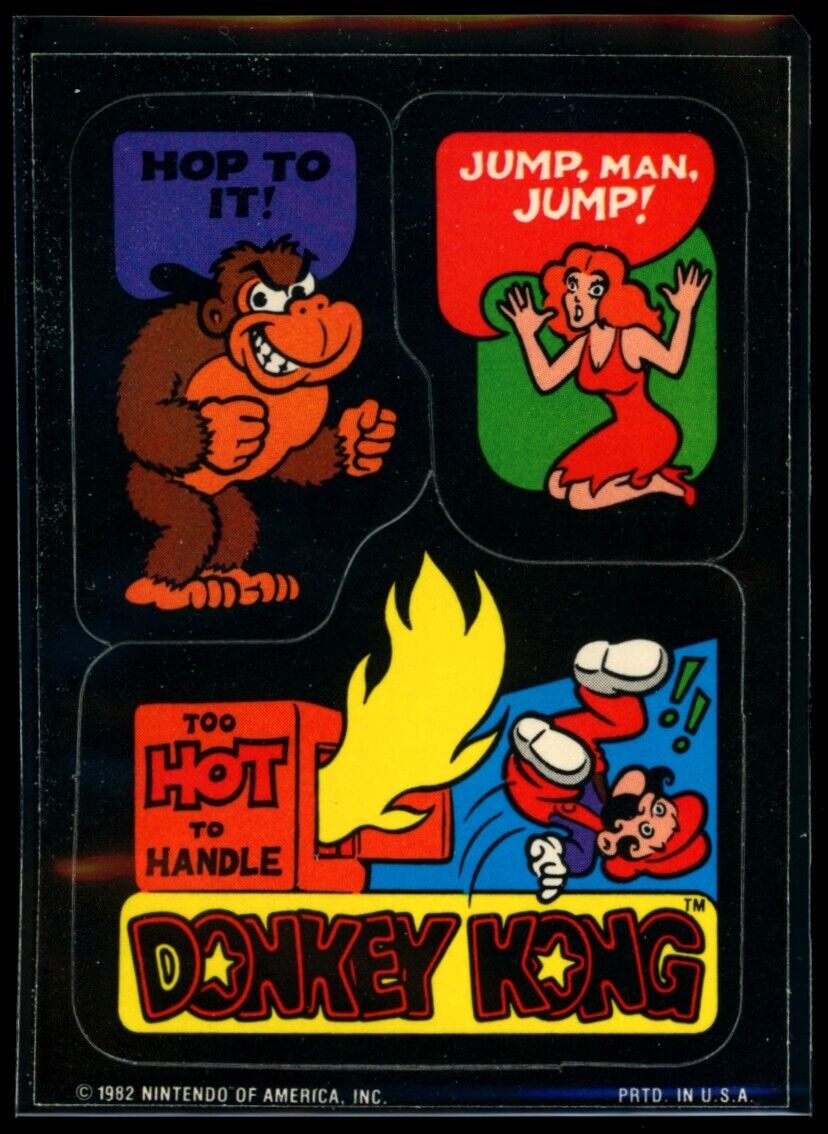 TOO HOT TO HANDLE Mario Princess Peach 1982 Topps Donkey Kong Sticker NM C5