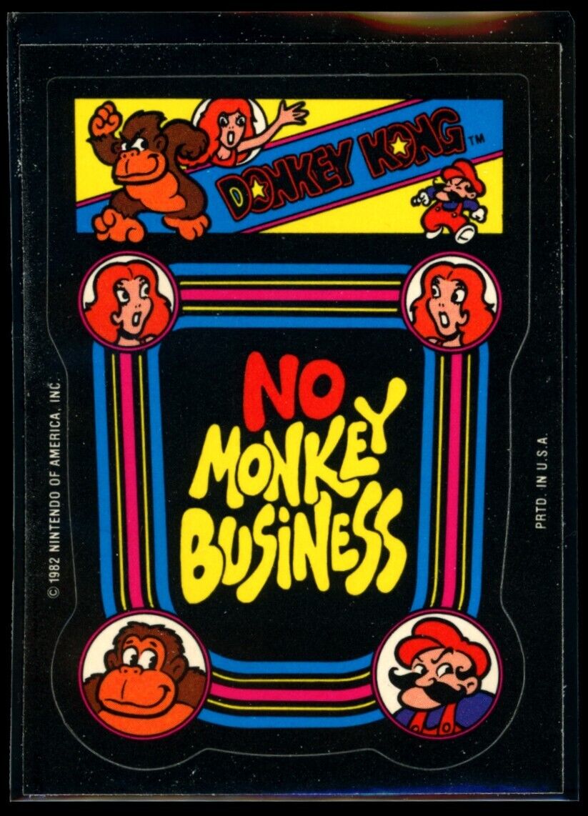 NO MONKEY BUSINESS Mario Princess Peach 1982 Topps Donkey Kong Sticker NM C4