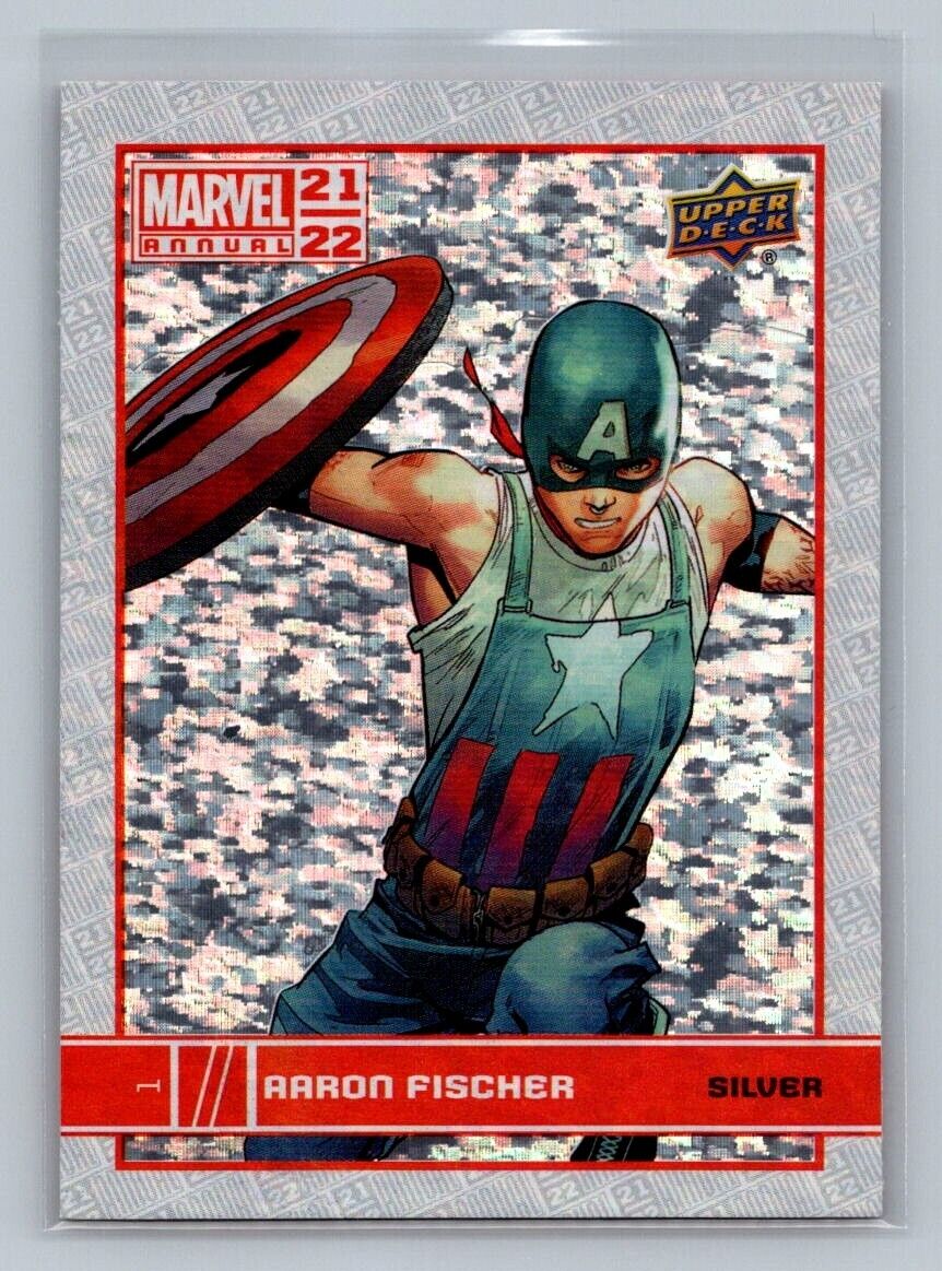 AARON FISCHER Captain America 2021-22 Upper Deck Marvel Annual Silver Sparkle #1 Marvel Parallel - Hobby Gems