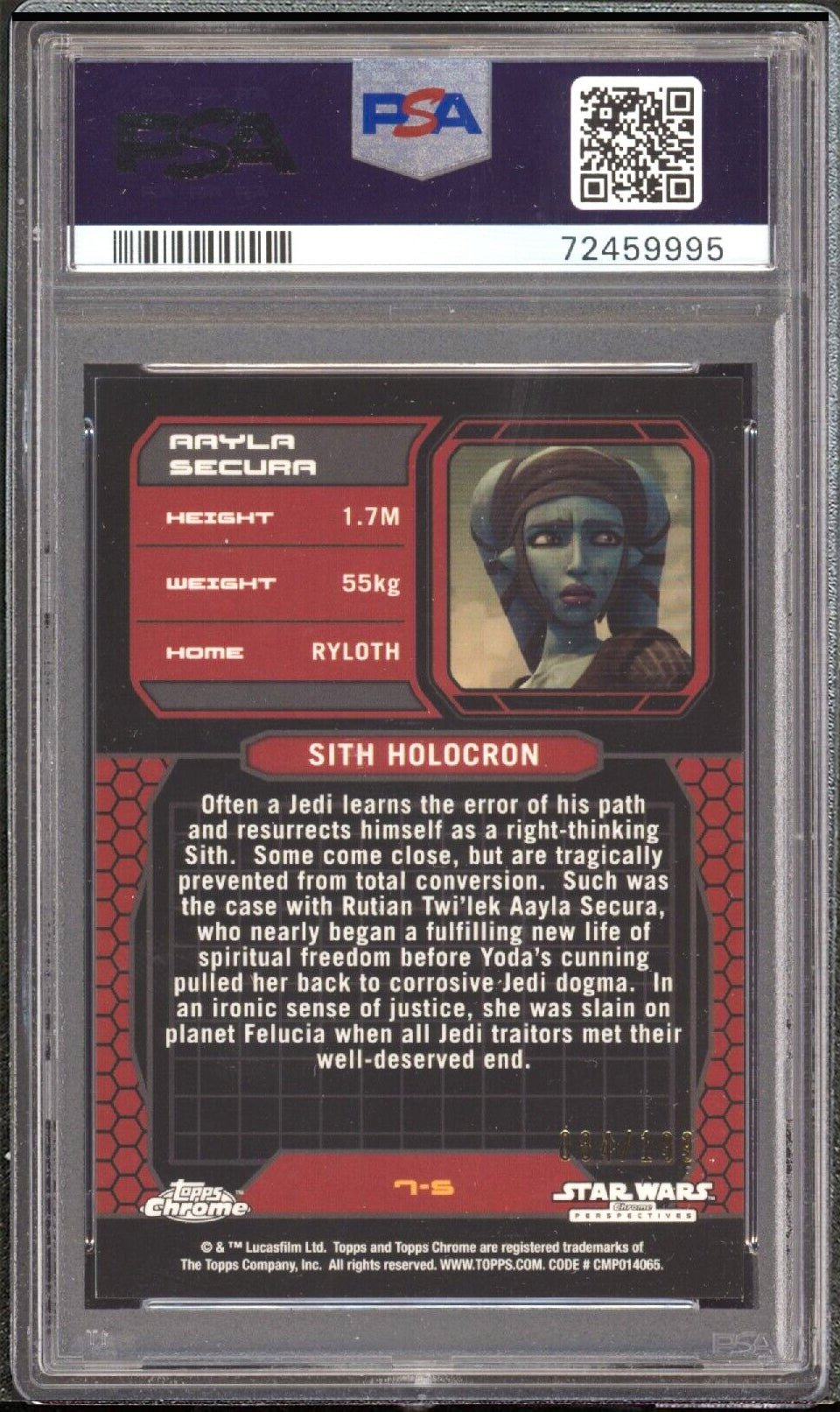 AAYLA SECURA PSA 10 2015 Star Wars Topps Chrome Prism Refractor #7-S 84/199 Star Wars Graded Cards Parallel Serial Numbered - Hobby Gems