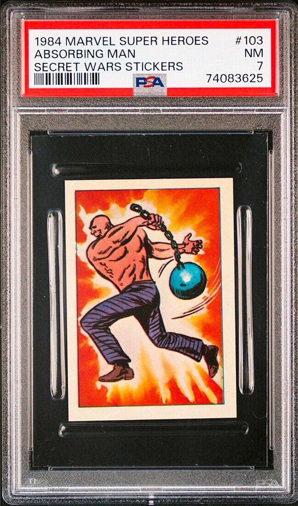 ABSORBING MAN PSA 7 1984 Marvel Super Heroes Secret Wars Sticker #103 Marvel Graded Cards Sticker - Hobby Gems