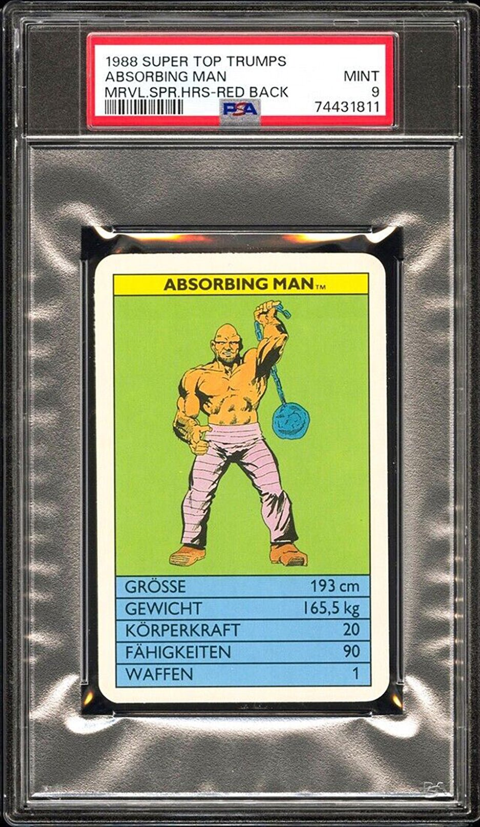 ABSORBING MAN PSA 9 1988 Super Top Trumps Marvel Super Heroes Red Back Marvel Base Graded Cards - Hobby Gems
