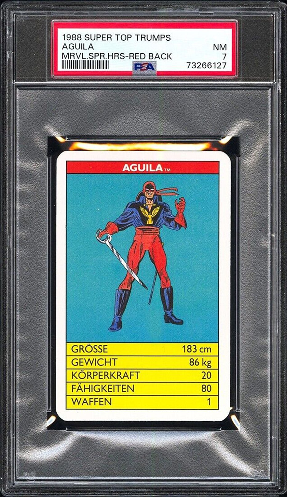 AGUILA PSA 7 1988 Super Top Trumps Marvel Super Heroes Red Back Marvel Base Graded Cards - Hobby Gems