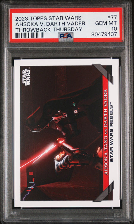 AHSOKA TANO DARTH VADER 2023 PSA 10 Topps Star Wars Throw Back Thursday #77 C5 Star Wars Base Graded Cards - Hobby Gems