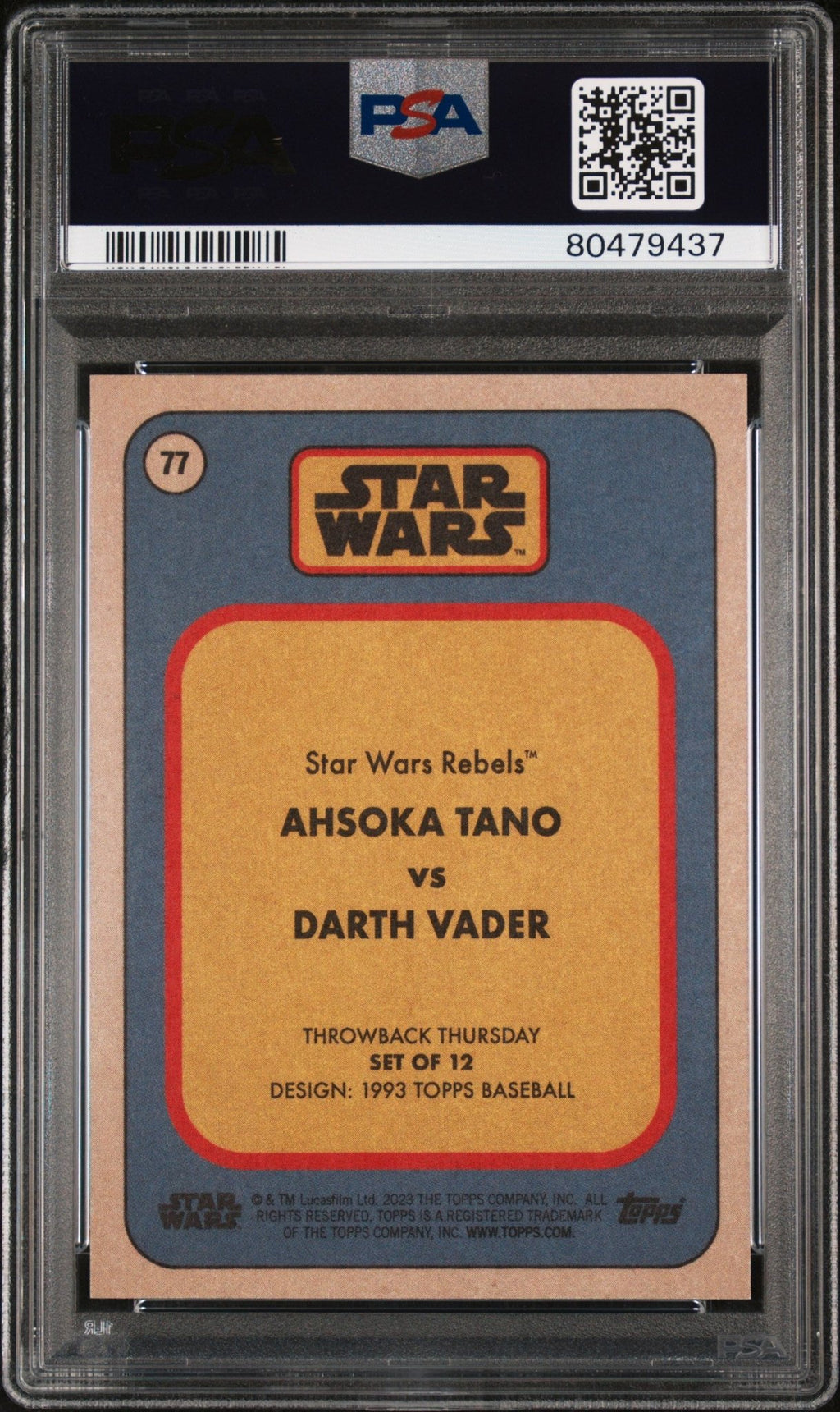 AHSOKA TANO DARTH VADER 2023 PSA 10 Topps Star Wars Throw Back Thursday #77 C5 Star Wars Base Graded Cards - Hobby Gems