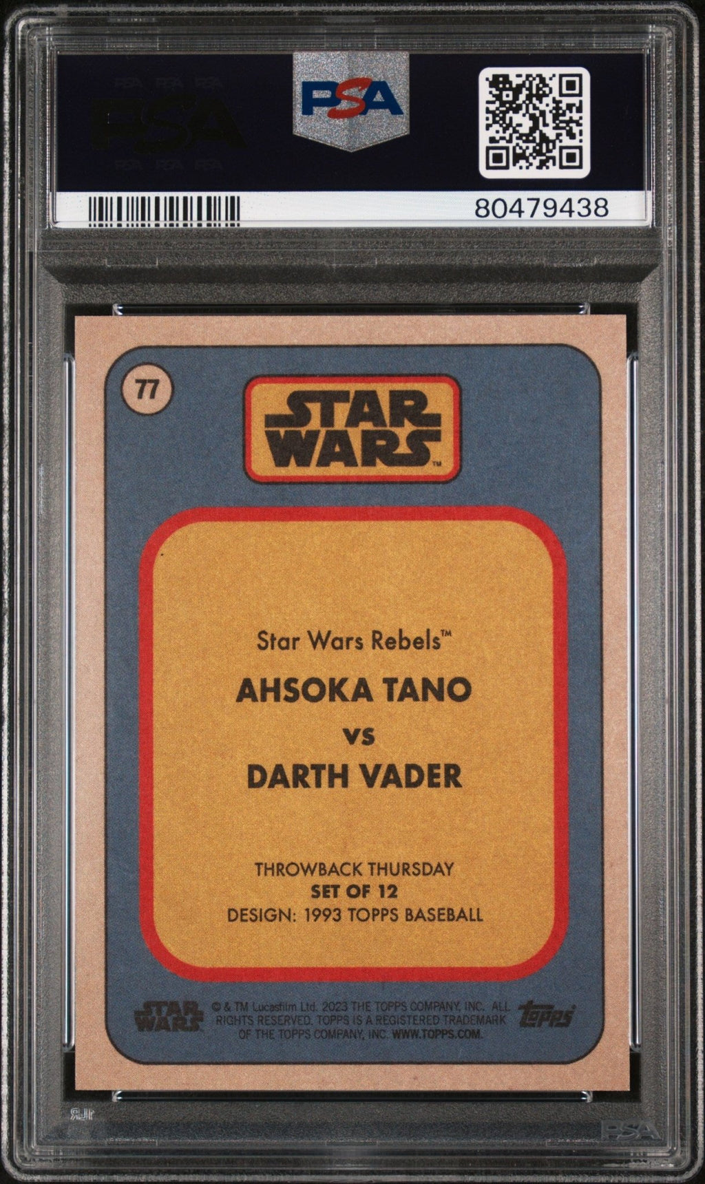 AHSOKA TANO DARTH VADER 2023 PSA 10 Topps Star Wars Throw Back Thursday #77 C6 Star Wars Base Graded Cards - Hobby Gems