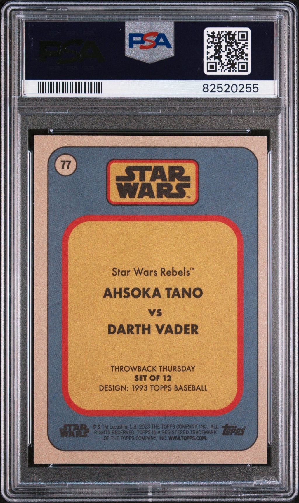 AHSOKA TANO DARTH VADER PSA 10 2023 Topps Star Wars Throw Back Thursday #77 C3 Star Wars Base Graded Cards - Hobby Gems