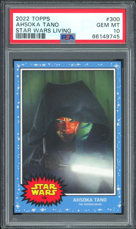 AHSOKA TANO PSA 10 2022 Star Wars Topps Living The Mandalorian #300 C17 Star Wars Base Graded Cards Short Print - Hobby Gems