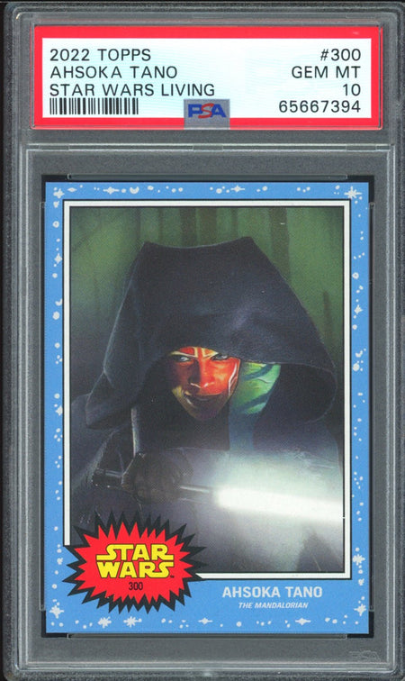 AHSOKA TANO PSA 10 2022 Star Wars Topps Living The Mandalorian #300 C18 Star Wars Base Graded Cards Short Print - Hobby Gems