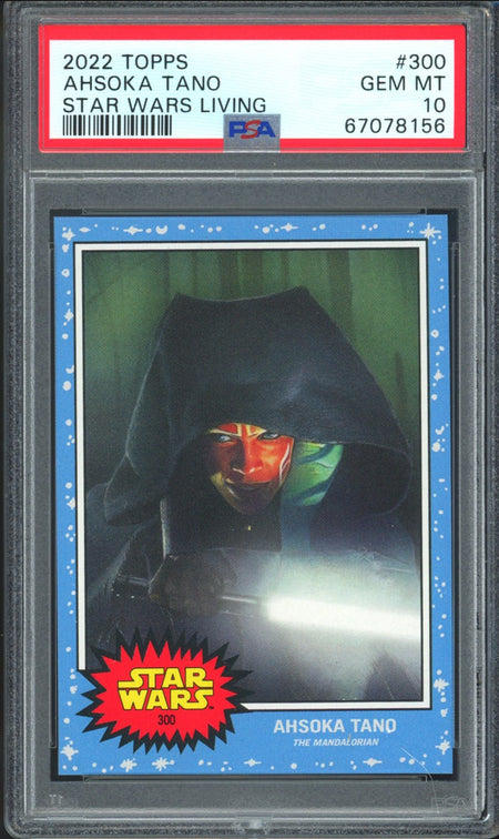 AHSOKA TANO PSA 10 2022 Star Wars Topps Living The Mandalorian #300 C7 Star Wars Base Graded Cards Short Print - Hobby Gems