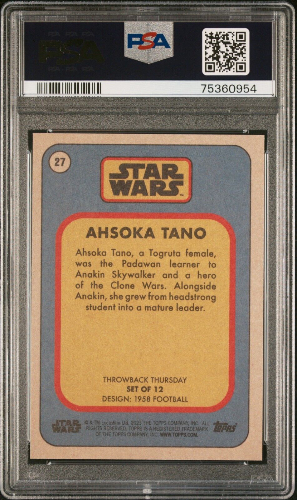 AHSOKA TANO PSA 10 2023 Topps Star Wars Throwback Thursday TBT #27 C4 Star Wars Base Graded Cards - Hobby Gems