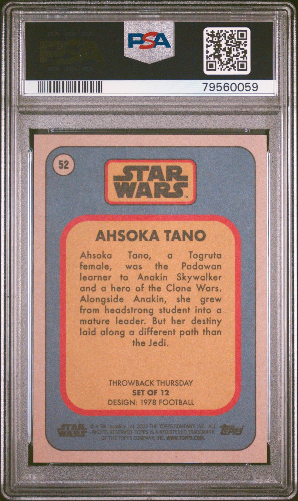 AHSOKA TANO PSA 10 2023 Topps Star Wars Throwback Thursday TBT #52 C1 Star Wars Base Graded Cards - Hobby Gems