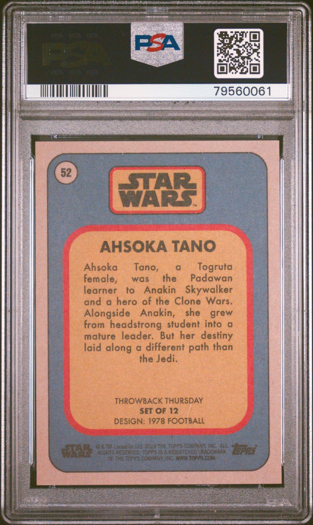 AHSOKA TANO PSA 10 2023 Topps Star Wars Throwback Thursday TBT #52 C3 Star Wars Base Graded Cards - Hobby Gems