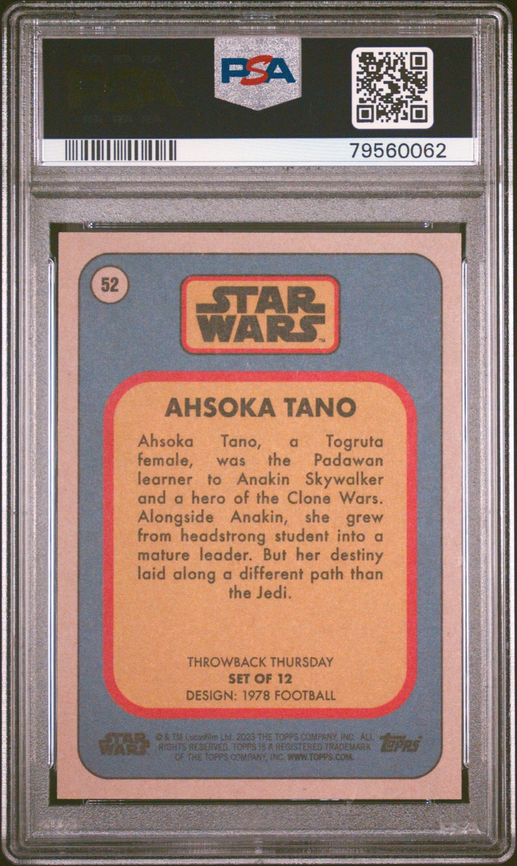 AHSOKA TANO PSA 10 2023 Topps Star Wars Throwback Thursday TBT #52 C4 Star Wars Base Graded Cards - Hobby Gems