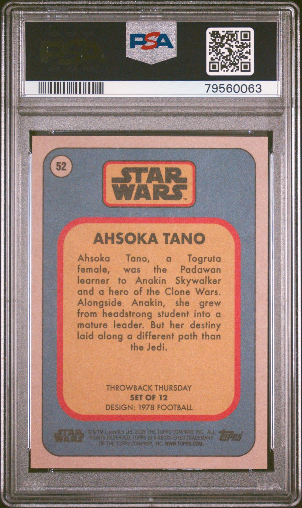 AHSOKA TANO PSA 10 2023 Topps Star Wars Throwback Thursday TBT #52 C5 Star Wars Base Graded Cards - Hobby Gems