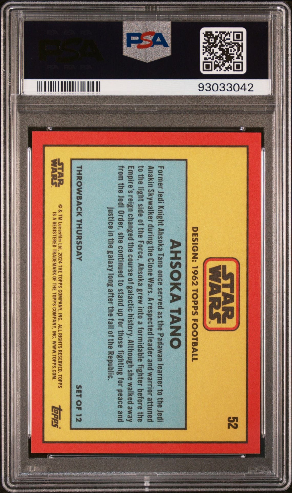 AHSOKA TANO PSA 10 2024 Topps Star Wars Throwback Thursday TBT #52 C1 Star Wars Base Graded Cards - Hobby Gems