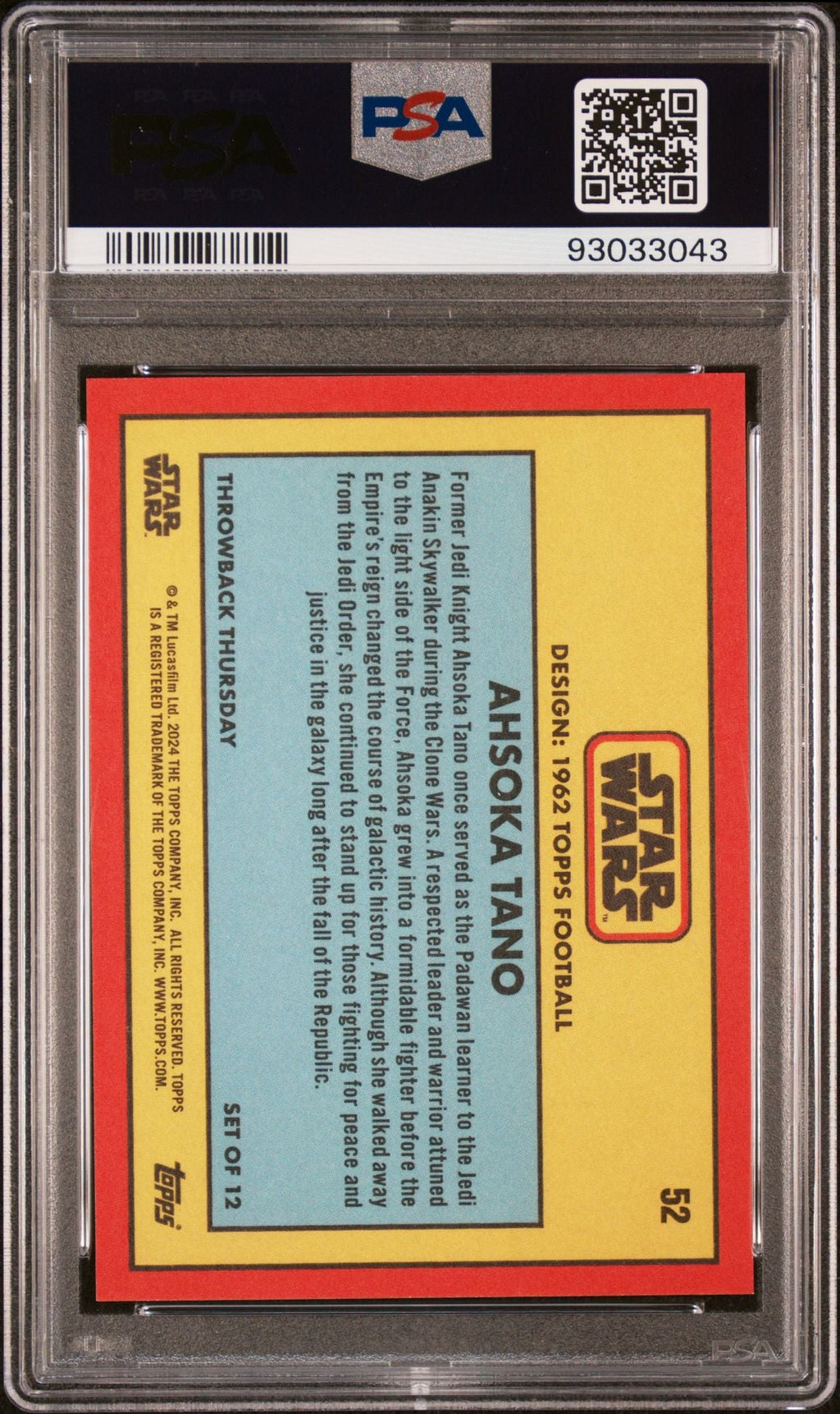 AHSOKA TANO PSA 10 2024 Topps Star Wars Throwback Thursday TBT #52 C2 Star Wars Base Graded Cards - Hobby Gems