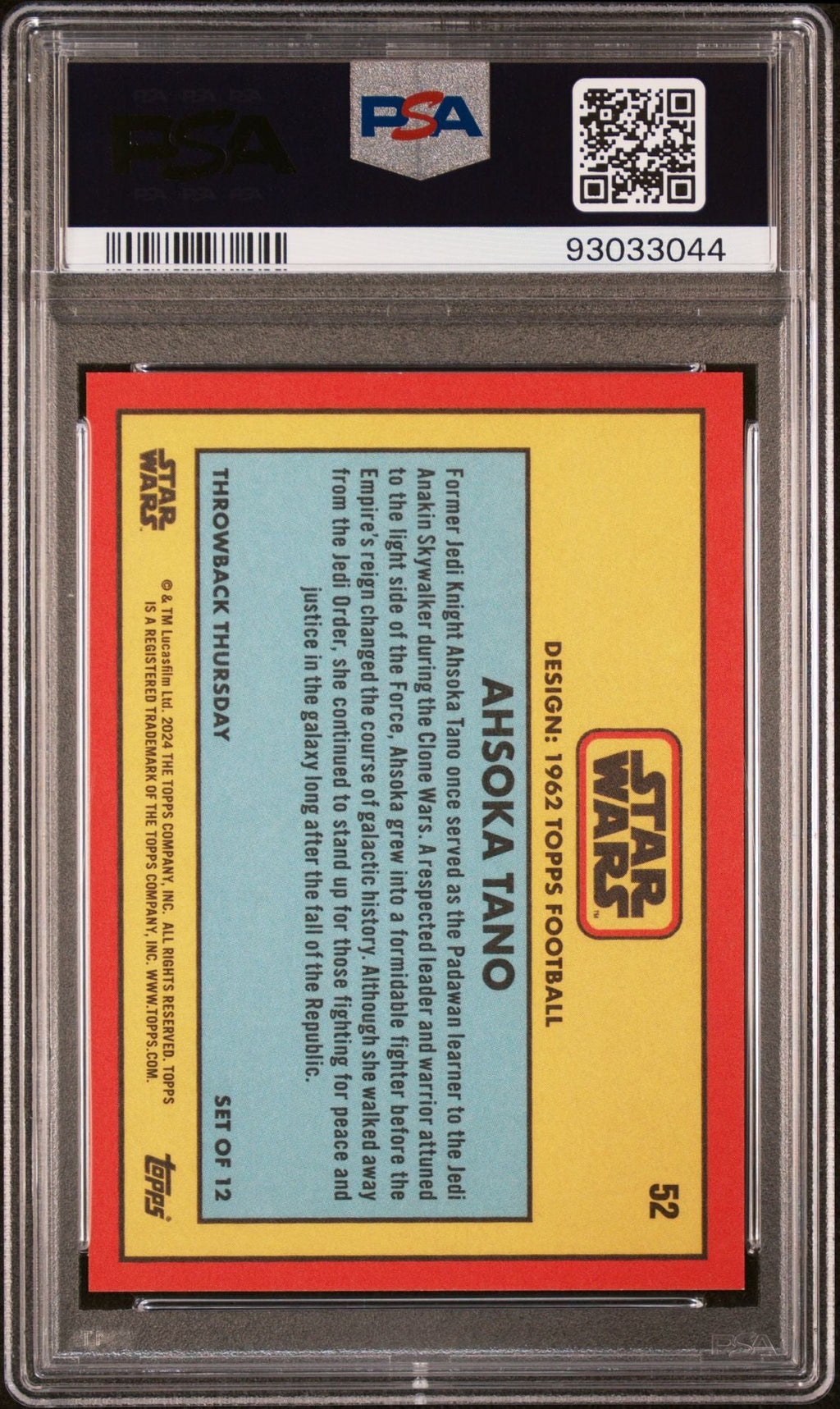 AHSOKA TANO PSA 10 2024 Topps Star Wars Throwback Thursday TBT #52 C3 Star Wars Base Graded Cards - Hobby Gems