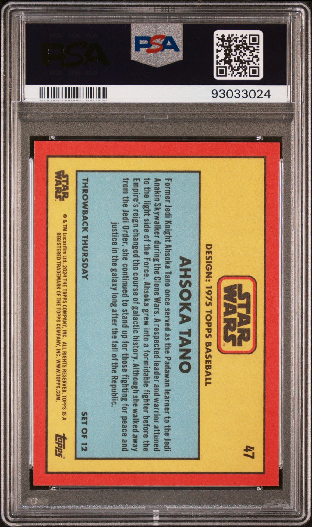 AHSOKA TANO PSA 10 2024 Topps Star Wars Throwback Thursday TBT Jedi #47 C2 Star Wars Base Graded Cards - Hobby Gems