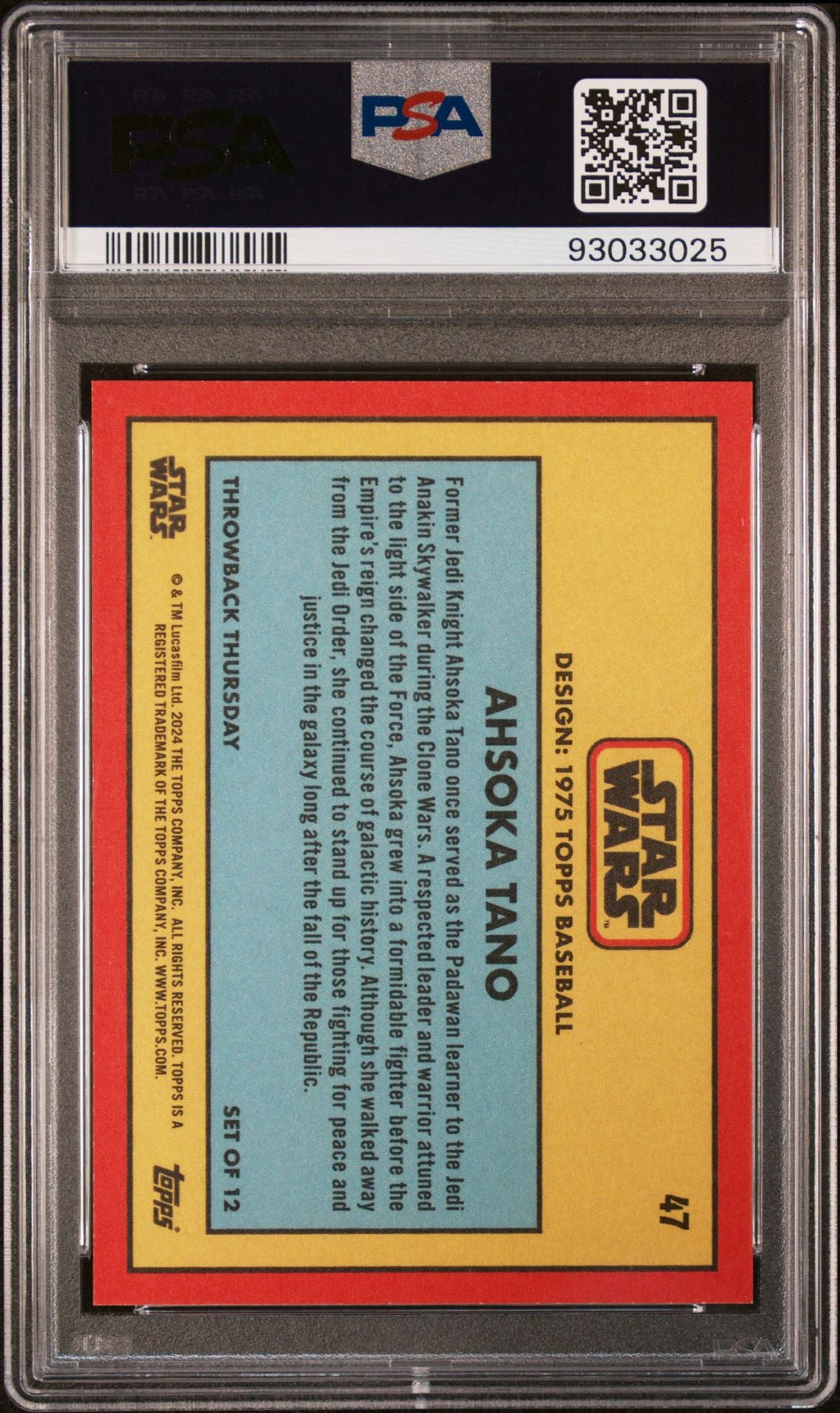 AHSOKA TANO PSA 10 2024 Topps Star Wars Throwback Thursday TBT Jedi #47 C3 Star Wars Base Graded Cards - Hobby Gems