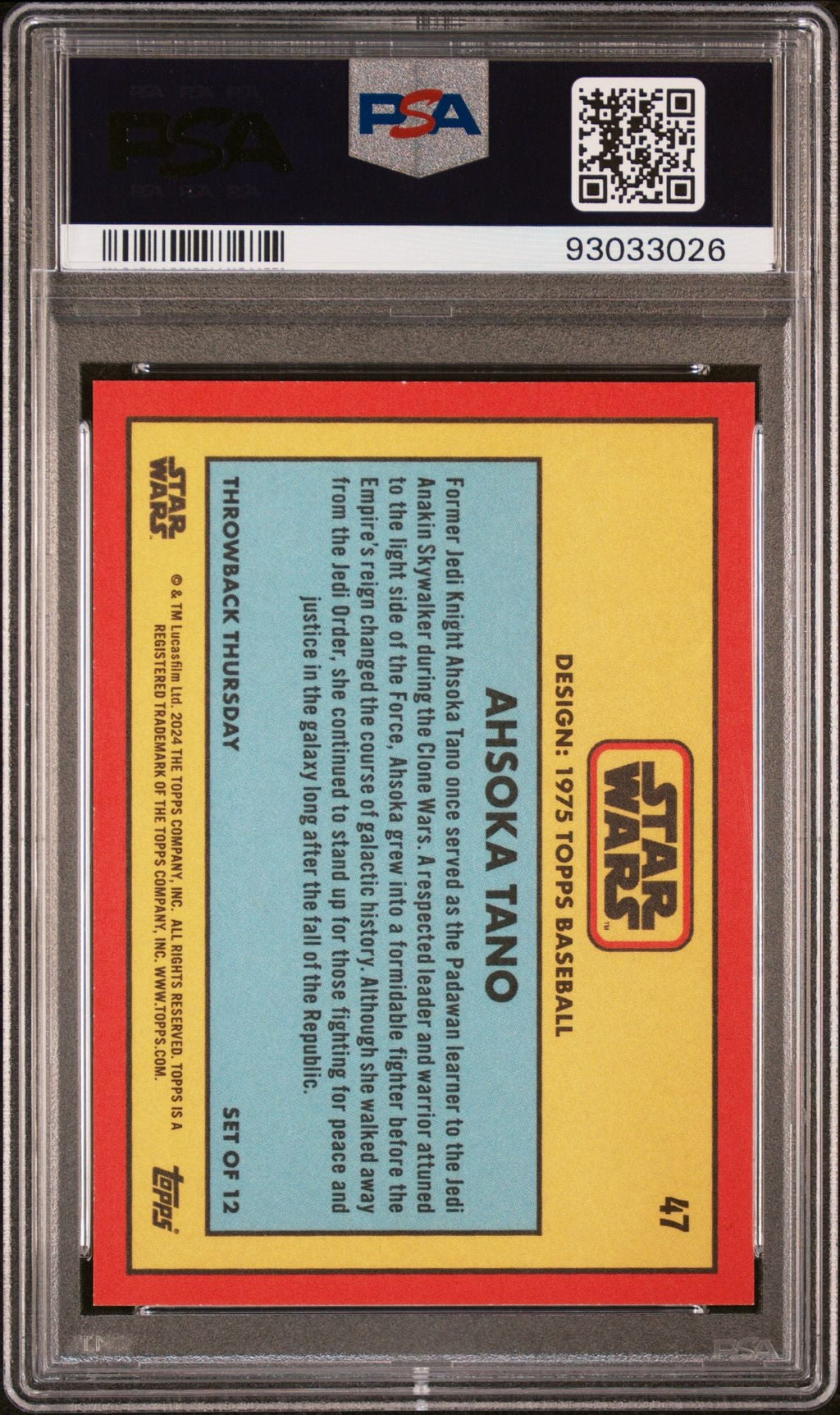 AHSOKA TANO PSA 10 2024 Topps Star Wars Throwback Thursday TBT Jedi #47 C4 Star Wars Base Graded Cards - Hobby Gems