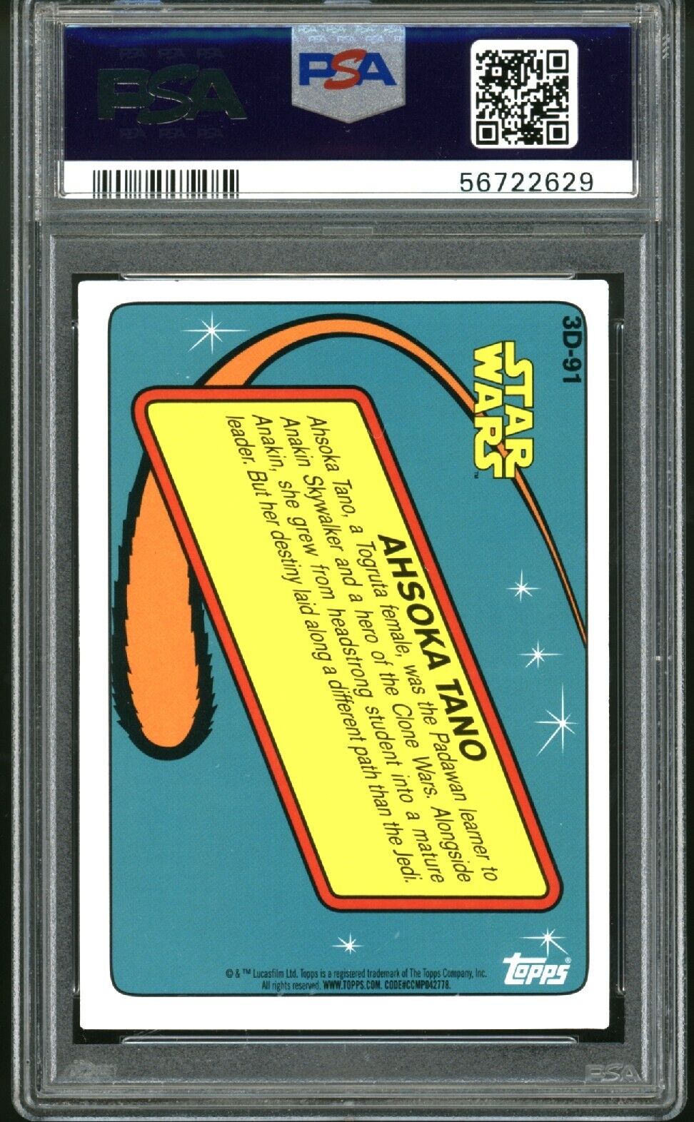 AHSOKA TANO PSA 8 2020 Star Wars 3D Lenticular /720 Print Run #3D91 Star Wars Base Graded Cards Short Print - Hobby Gems