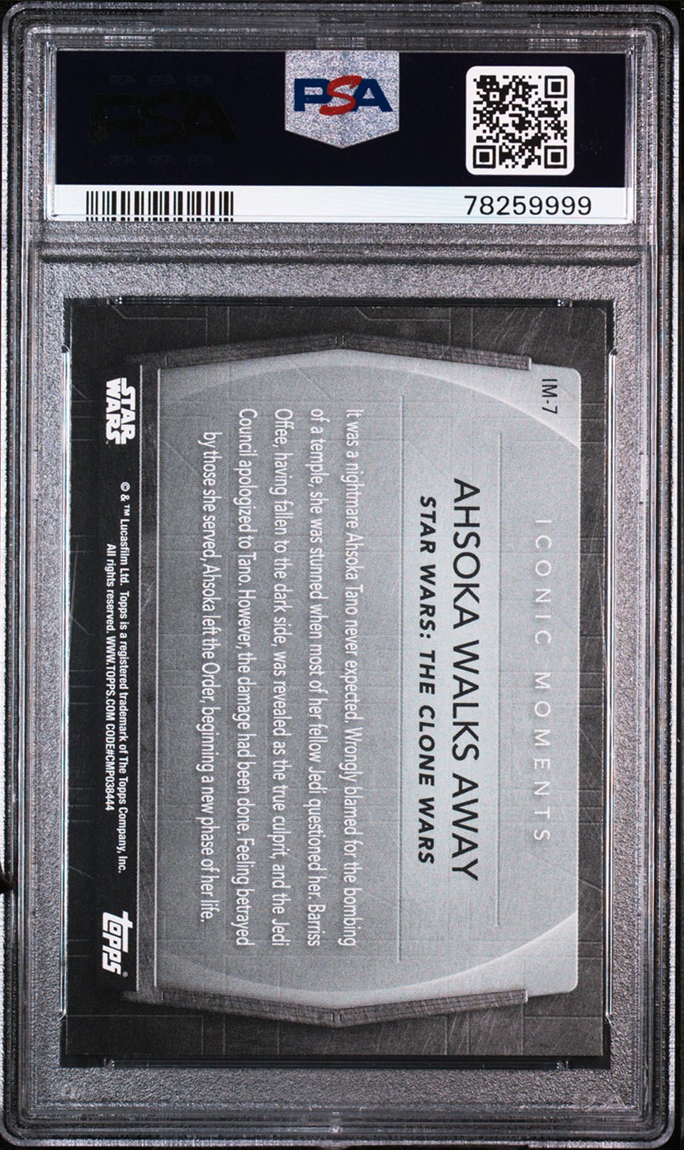 AHSOKA TANO PSA 9 2020 Topps Women of Star Wars Iconic Moments #IM-7 Star Wars Base Graded Cards - Hobby Gems