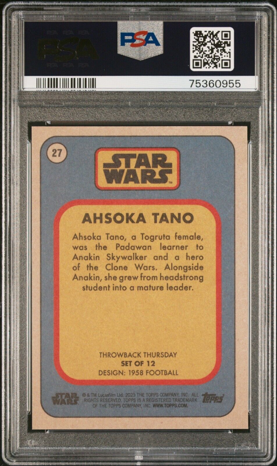 AHSOKA TANO PSA 9 2023 Topps Star Wars Throwback Thursday TBT #27 Star Wars Base Graded Cards - Hobby Gems