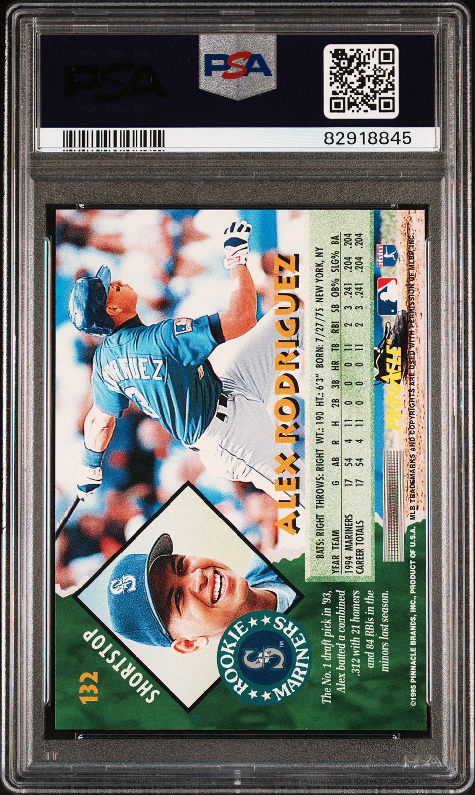 ALEX RODRIGUEZ PSA 10 1995 Pinnacle #132 Baseball Base Graded Cards - Hobby Gems