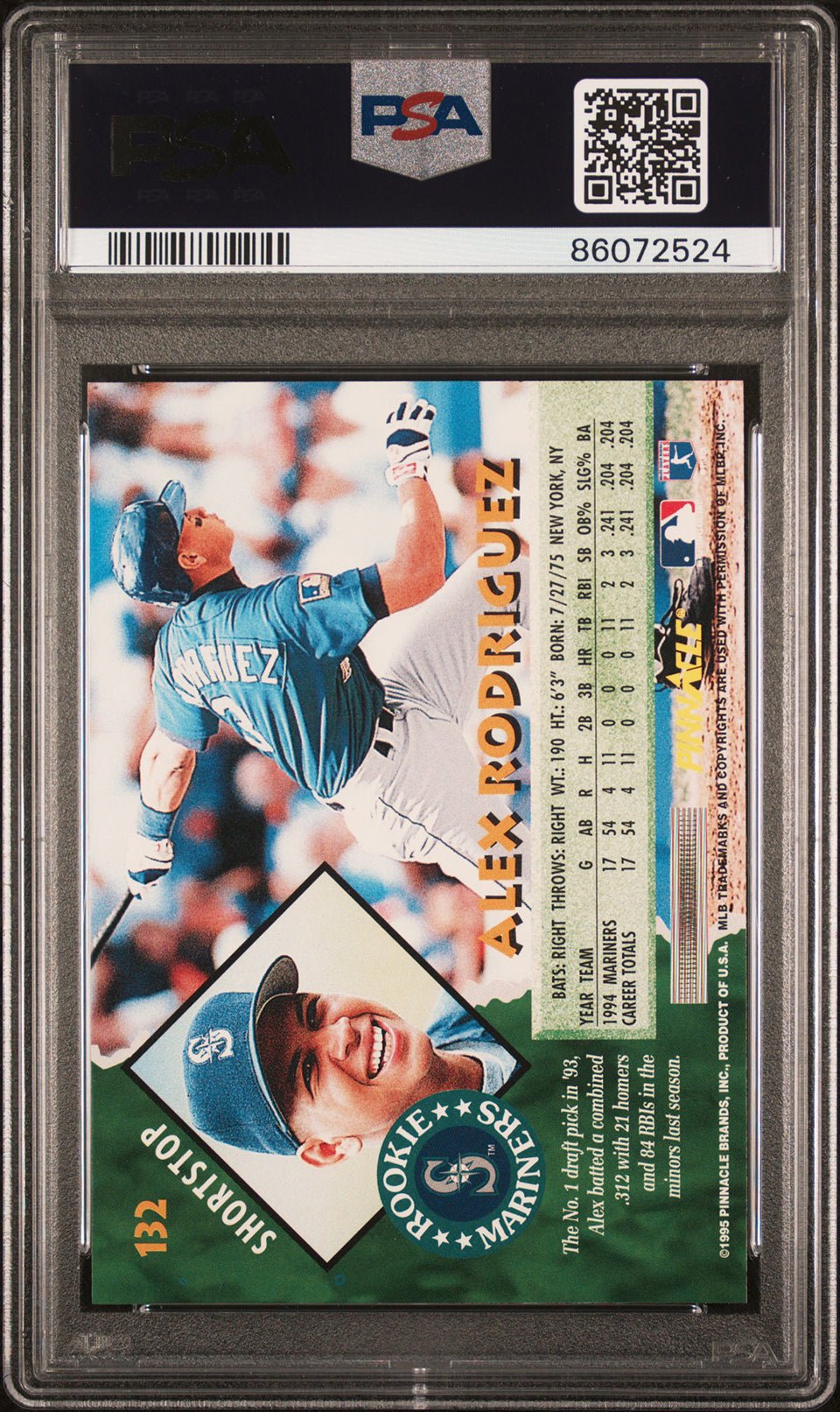 ALEX RODRIGUEZ PSA 10 1995 Pinnacle #132 C2 Baseball Base Graded Cards - Hobby Gems