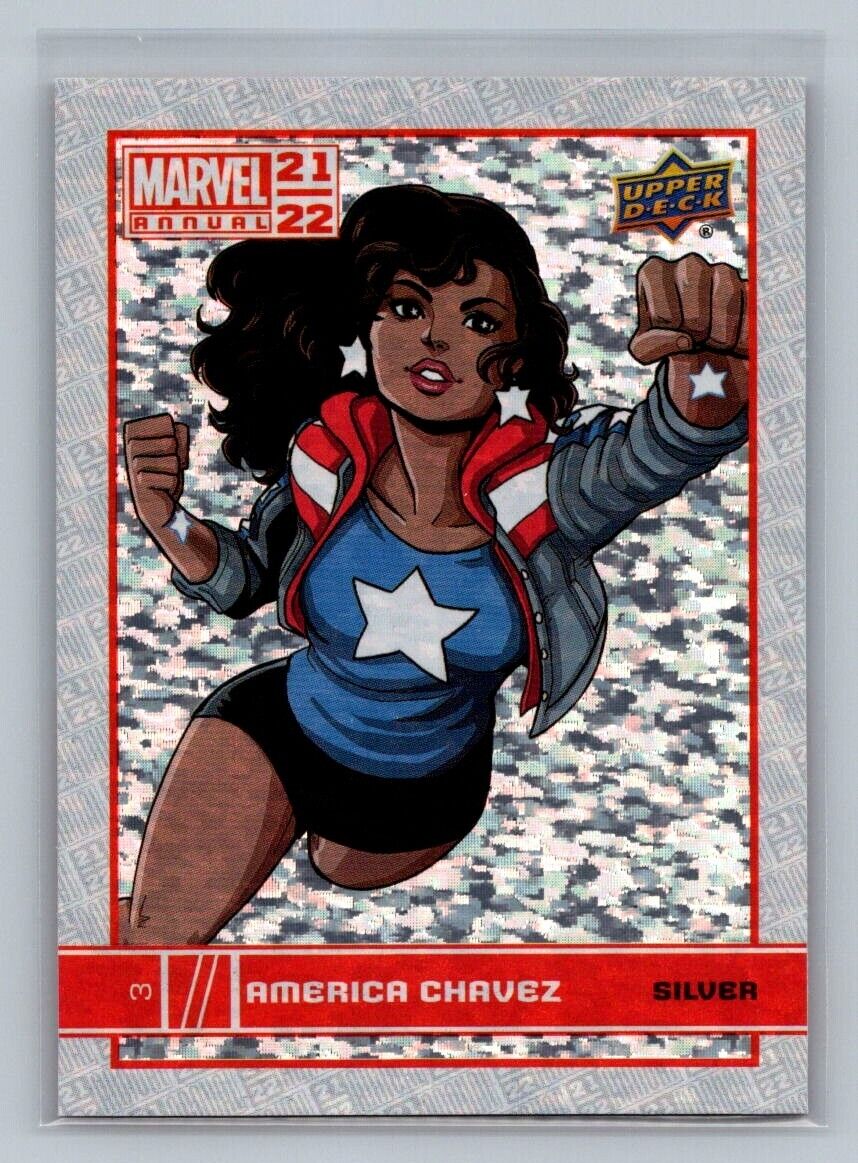 AMERICA CHAVEZ 2021-22 Upper Deck Marvel Annual Silver Sparkle #3 Marvel Parallel - Hobby Gems