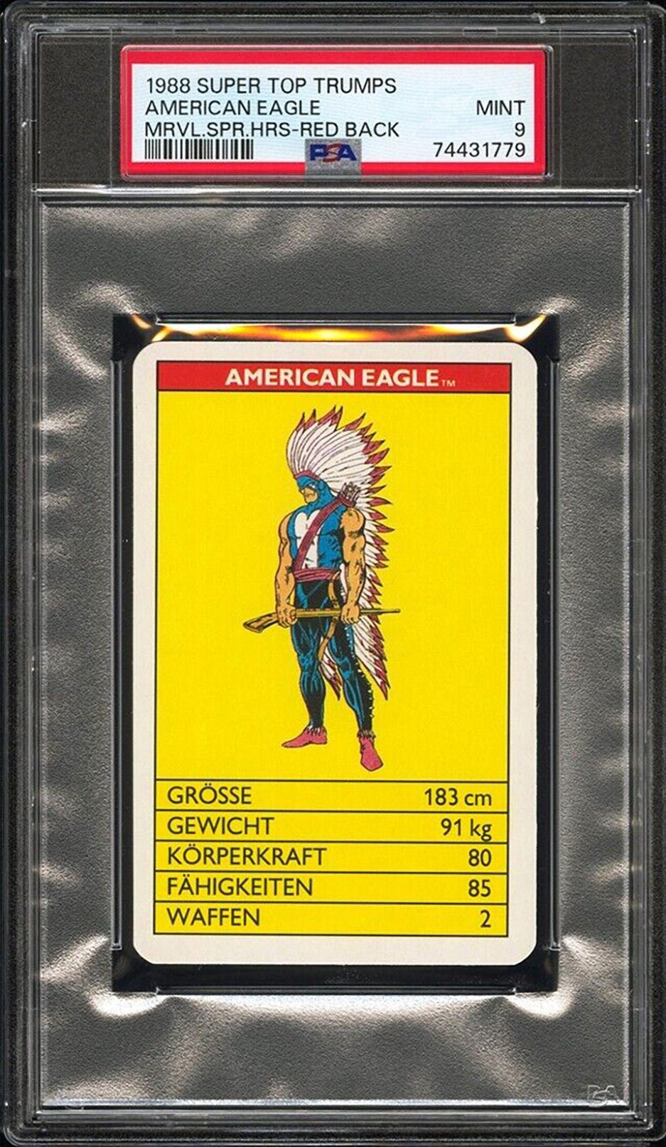 AMERICAN EAGLE PSA 9 1988 Super Top Trumps Marvel Super Heroes Red Back C1 Marvel Base Graded Cards - Hobby Gems