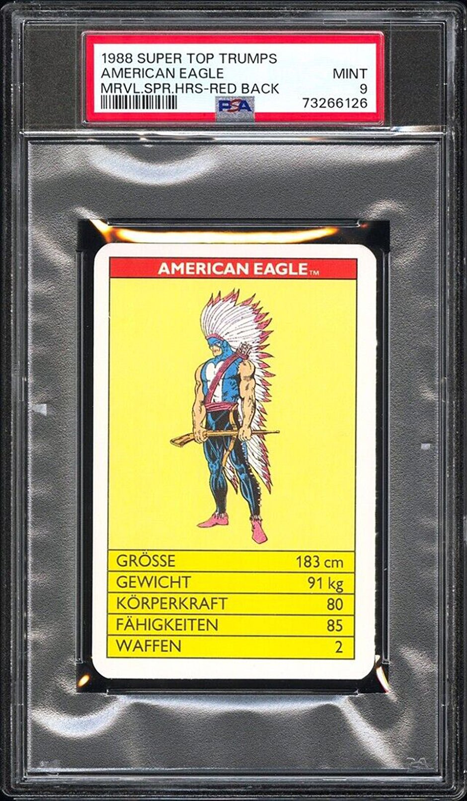 AMERICAN EAGLE PSA 9 1988 Super Top Trumps Marvel Super Heroes Red Back C2 Marvel Base Graded Cards - Hobby Gems