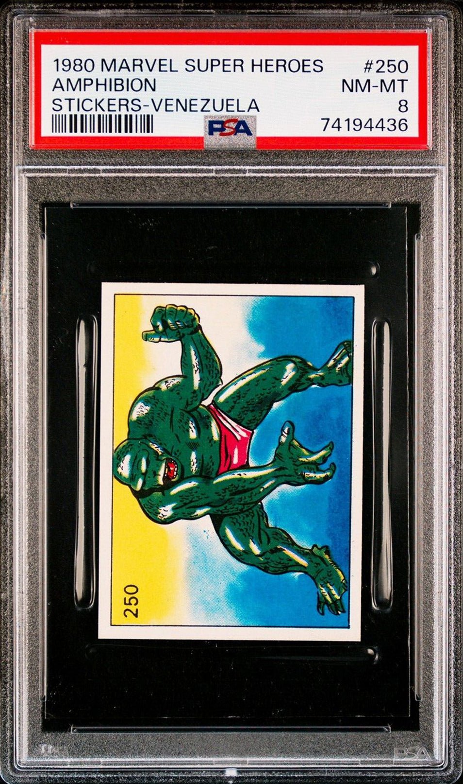 AMPHIBION PSA 8 1980 Marvel Super Heroes Sticker Venezuela #250 Marvel Graded Cards Sticker - Hobby Gems