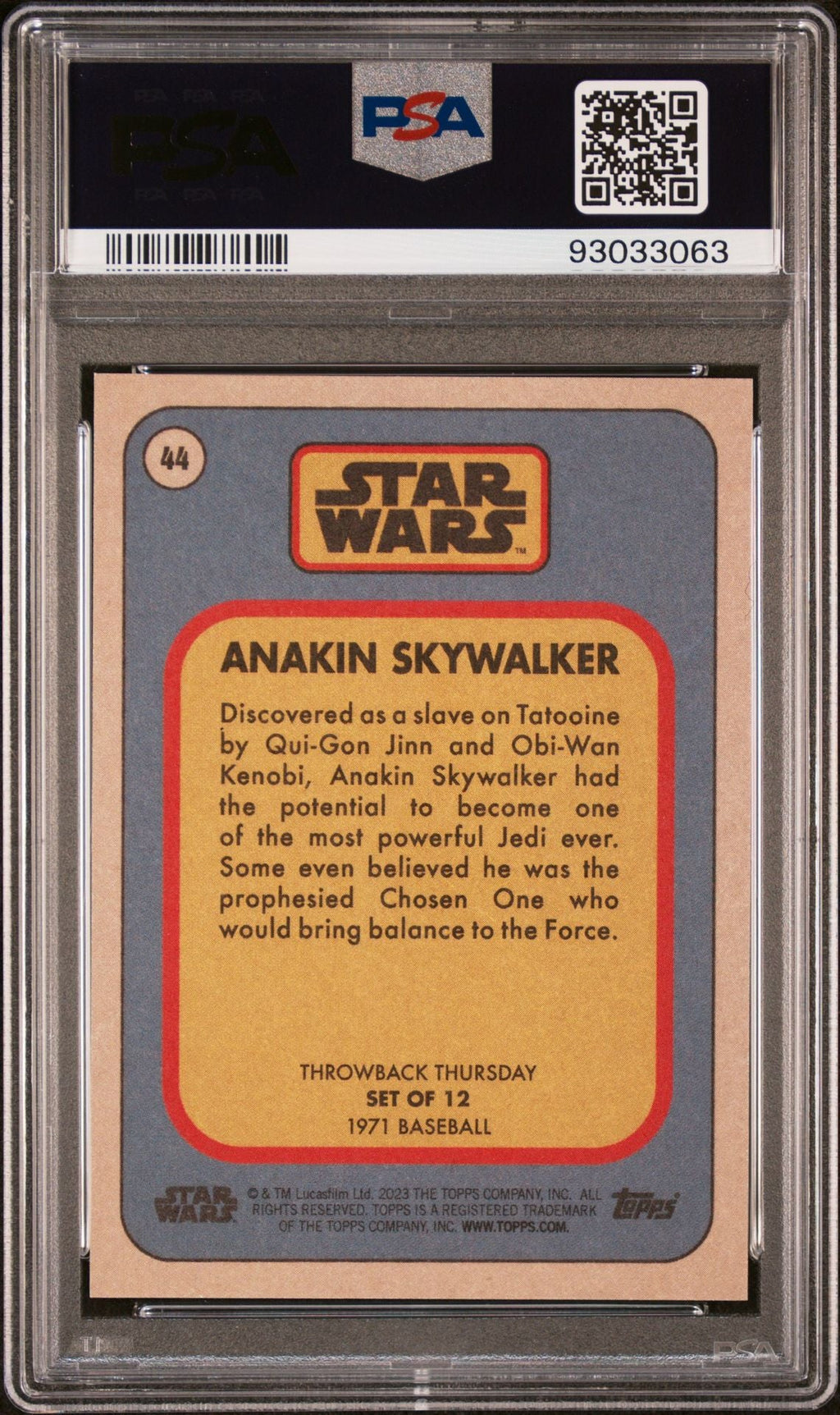 ANAKIN SKYWALKER PSA 10 2023 Topps Star Wars Throwback Thursday TBT #44 C3 Star Wars Base Graded Cards - Hobby Gems