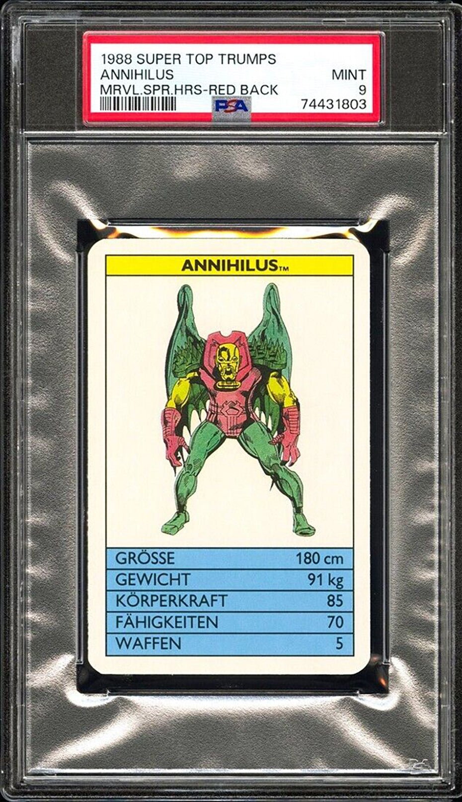 ANNIHILUS PSA 9 1988 Super Top Trumps Marvel Super Heroes Red Back Marvel Base Graded Cards - Hobby Gems