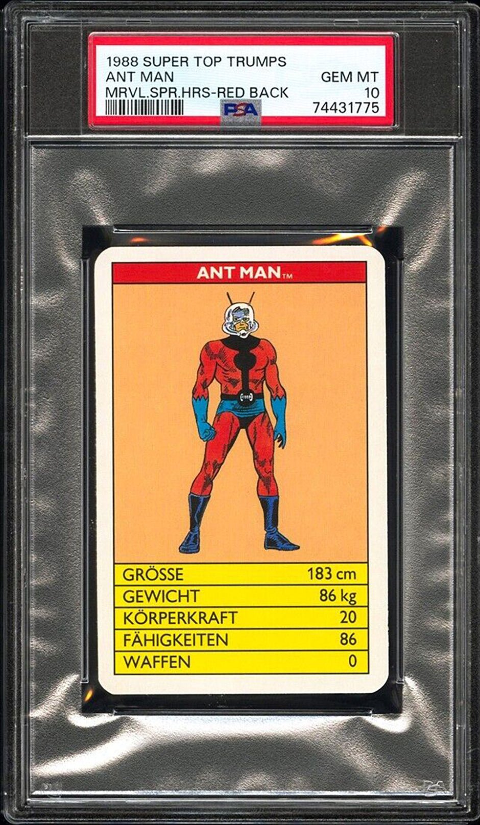 ANT MAN PSA 10 1988 Super Top Trumps Marvel Super Heroes Red Back Marvel Base Graded Cards - Hobby Gems