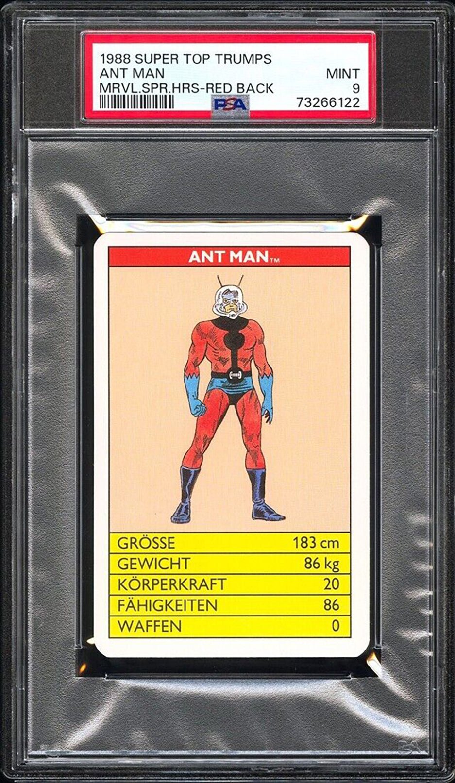 ANT MAN PSA 9 1988 Super Top Trumps Marvel Super Heroes Red Back Marvel Base Graded Cards - Hobby Gems