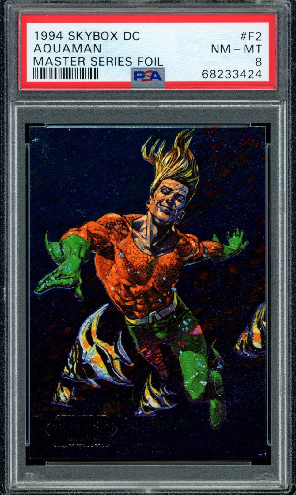 AQUAMAN PSA 8 1994 Skybox DC Master Series Foil #F2 DC Comics Graded Cards Insert - Hobby Gems