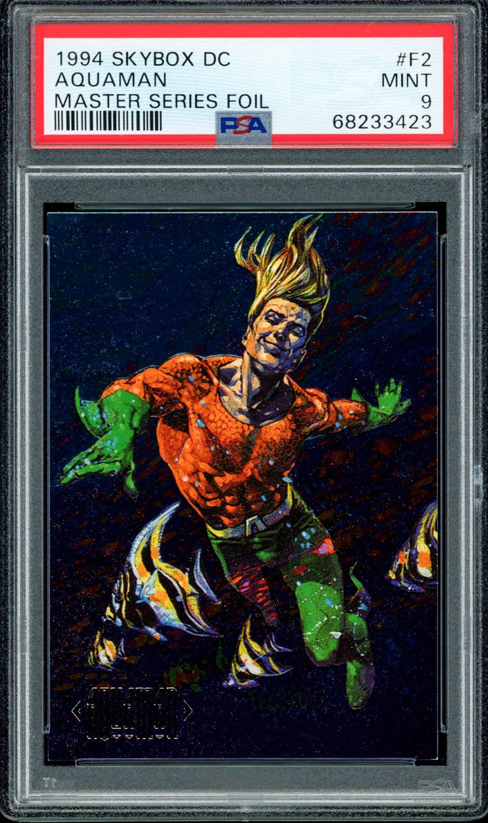 AQUAMAN PSA 9 1994 Skybox DC Master Series Foil #F2 C1 DC Comics Graded Cards Insert - Hobby Gems