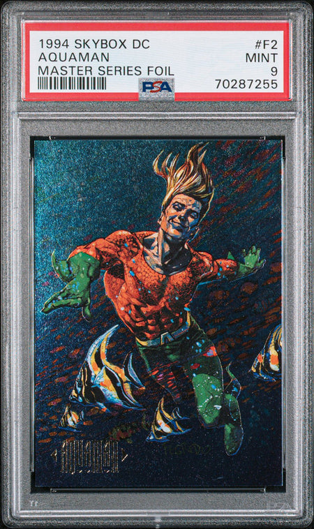 AQUAMAN PSA 9 1994 Skybox DC Master Series Foil #F2 C2 DC Comics Graded Cards Insert - Hobby Gems