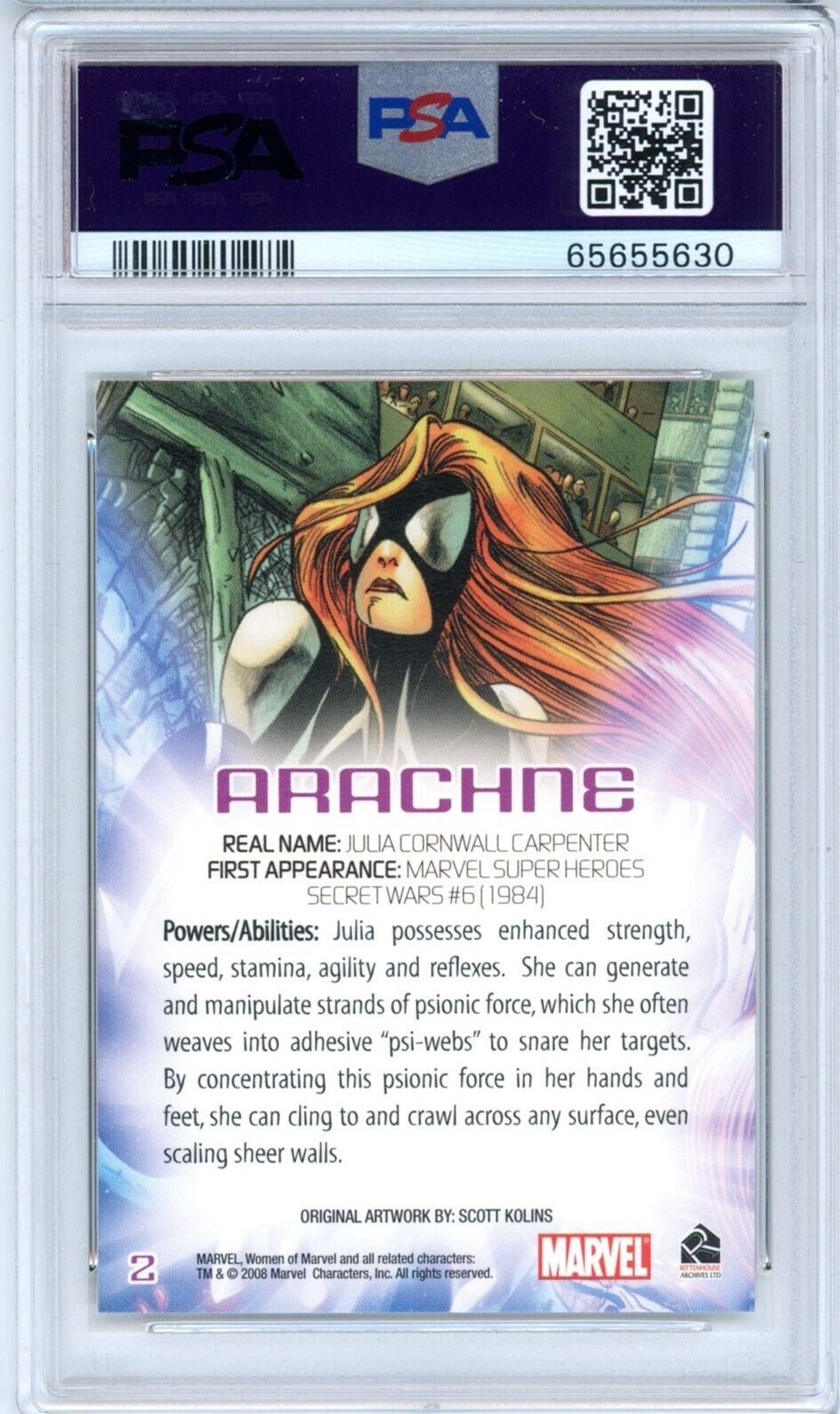 ARACHNE PSA 10 2008 Rittenhouse Archives Women of Marvel #2 C2 Marvel Base Graded Cards - Hobby Gems