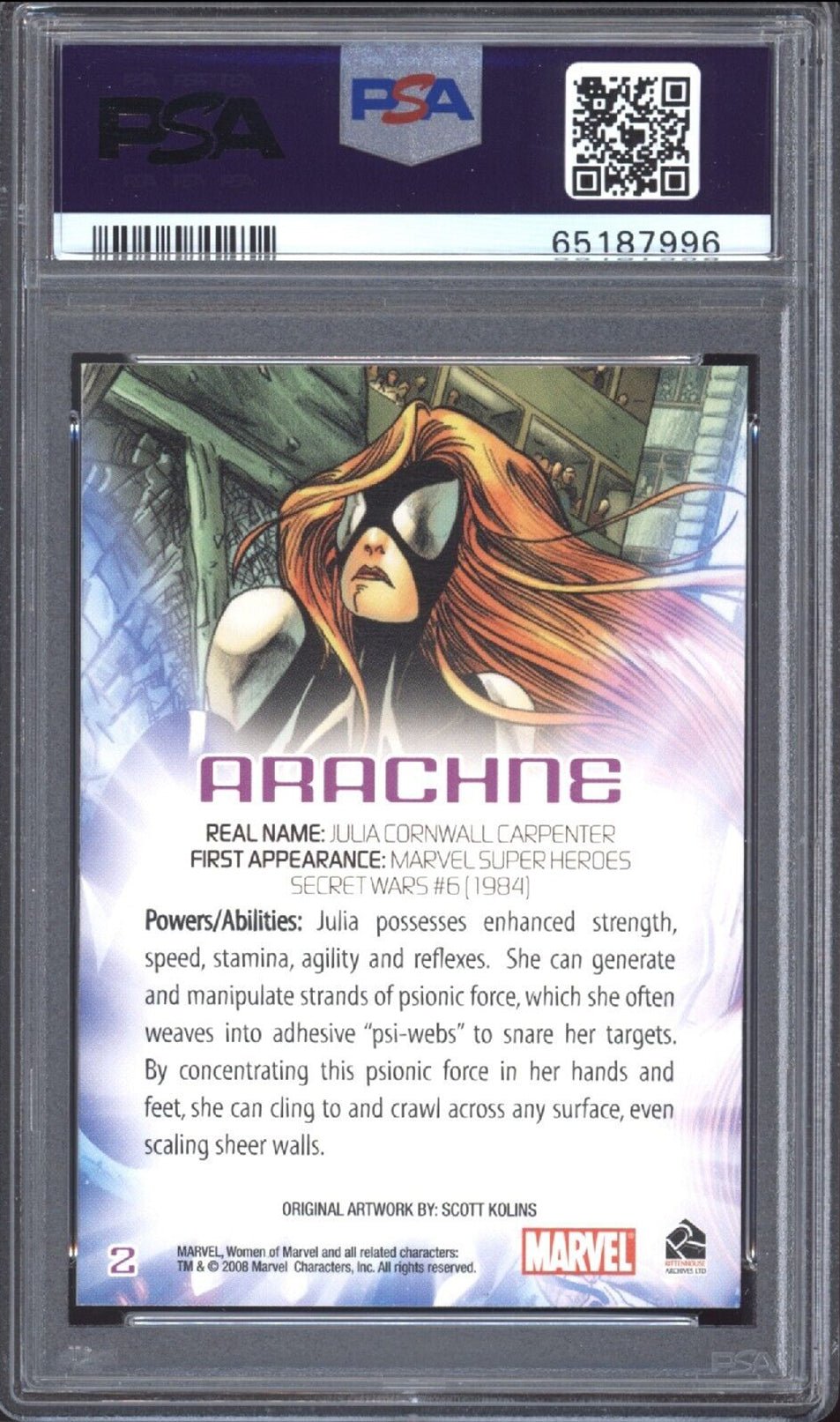 ARACHNE PSA 10 2008 Rittenhouse Archives Women of Marvel #2 C3 Marvel Base Graded Cards - Hobby Gems