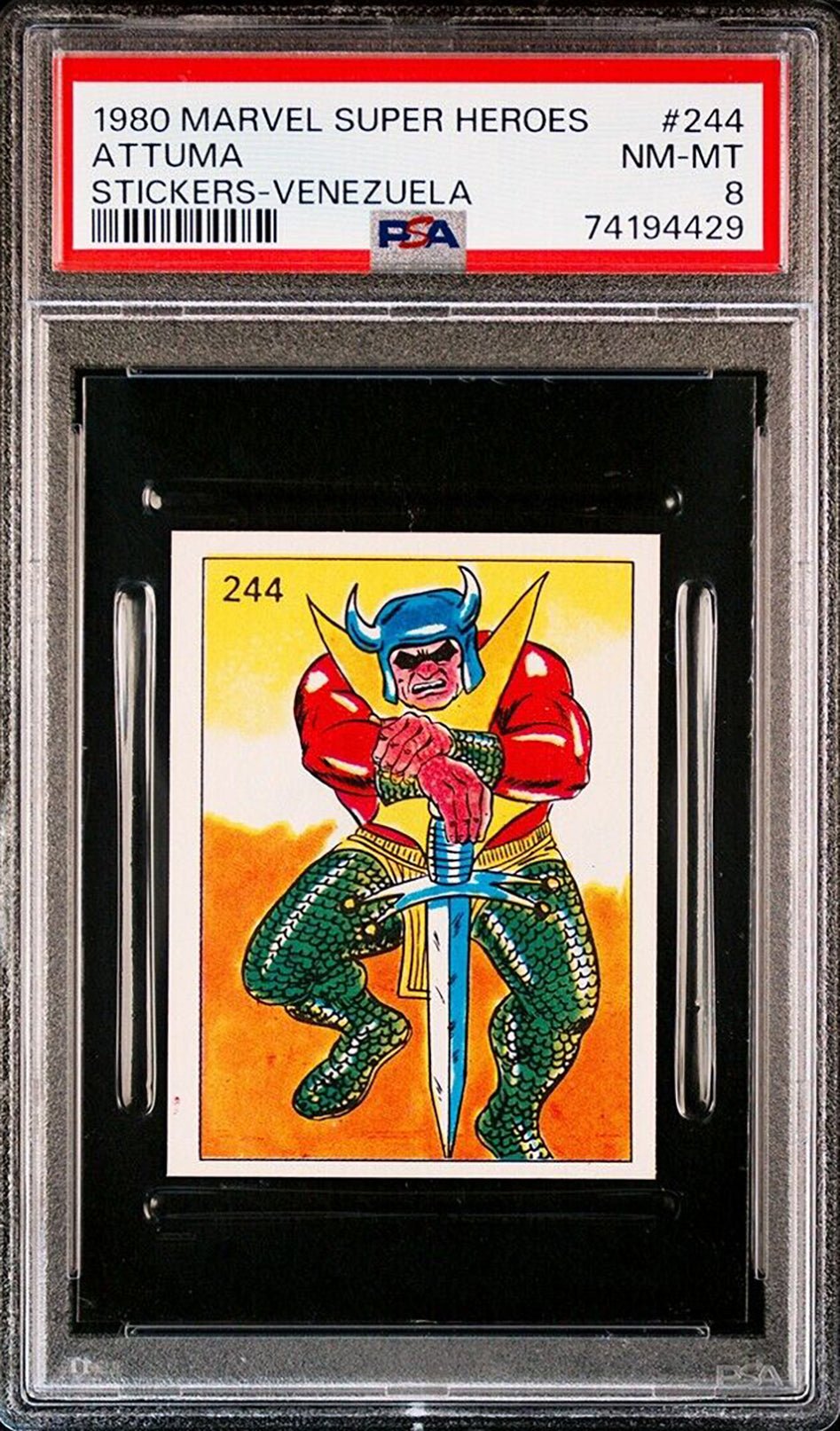 ATTUMA PSA 8 1980 Marvel Super Heroes Sticker Venezuela #244 Marvel Graded Cards Sticker - Hobby Gems