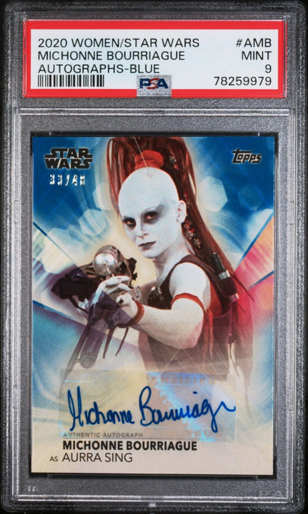 AURRA SING PSA 9 2020 Topps Women of Star Wars Autographs Auto Blue #AMB 33/48 Star Wars Autograph Graded Cards Insert - Hobby Gems