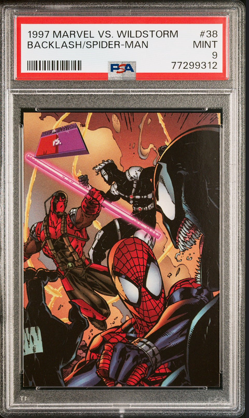 BACKLASH / SPIDER-MAN Venom PSA 9 1997 Marvel vs. Wildstorm #38 Marvel Base Graded Cards - Hobby Gems