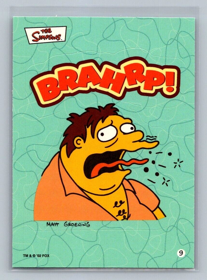 BARNEY Brahrp! 2002 Topps The Simpsons Sticker #9 C2 The Simpsons Sticker - Hobby Gems