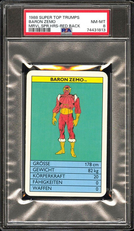 BARON ZEMO PSA 8 1988 Super Top Trumps Marvel Super Heroes Red Back Marvel Base Graded Cards - Hobby Gems